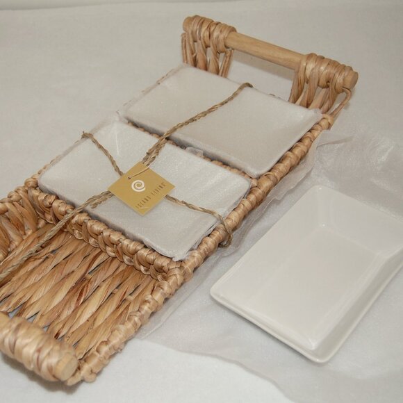NWT Island Living Wicker Basket Tray with Bowls - Picture 2 of 5